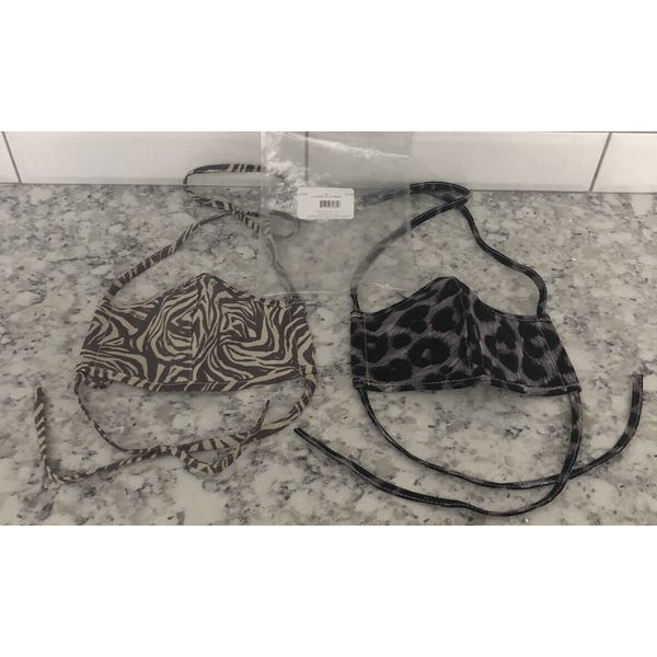 Brighton Cotton Fabric Face Masks, Lot Of 2 Animal Print Black & Brown Combo NEW