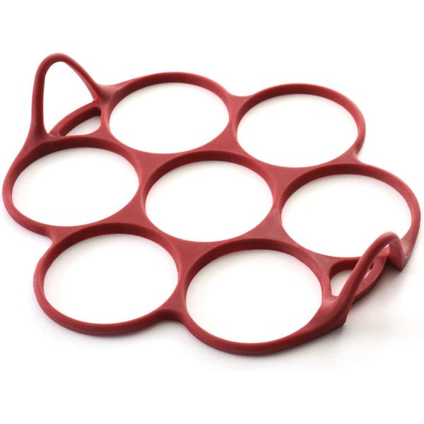 Norpro 957R Silicone Silver Dollar Pancake/Egg Ring, 7 Count,Red