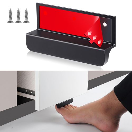 BaiNong Adhesive Touchless Foot Pulls for Cabinet Trash Can Free Trash Opener for Overlay Kitchen Cabinet Door Bins Black 4'' Touchless Hands