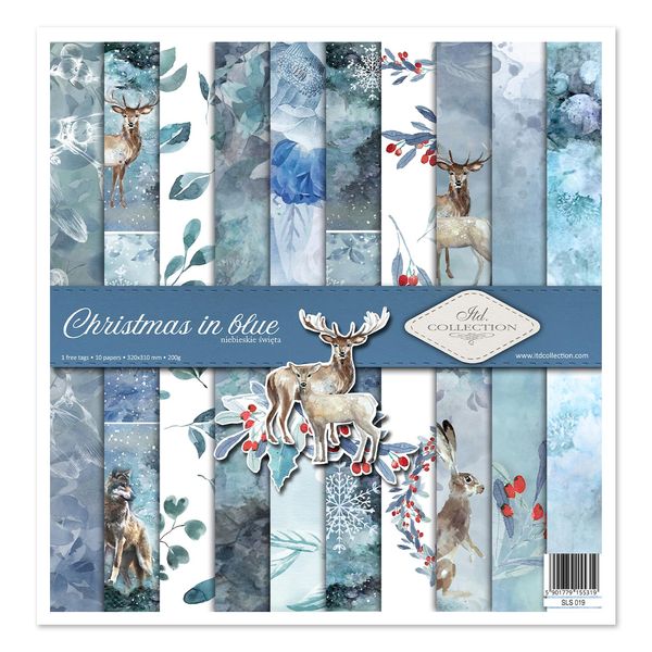 ITD Collection - Scrapbooking package 12 x 12 inches, scrapbooking paper, decorative paper, decoupage, card making, paper size - 310 x 320 mm (Christmas in blue, SLS-019), Mittel