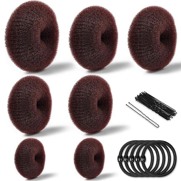 PLABBDPL 32 Pcs Donut Hair Bun Maker Set - Frisurenhilfe Set mit elastischen Haarband, U-Form Haarspange Haarnadel, Haarknoten Former Set für Kinder Mädchen Frauen, Braun