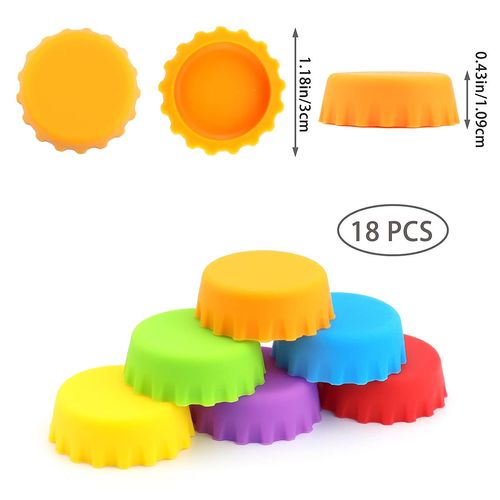 LEEFONE 18 PCS Silicone Rubber Bottle Caps, Reusable Beer Caps for Home Brewing Beer, Soft Drink, Wine Bottle, Beer Bottle, Soda Bottles Kitchen Gadgets (Multi-color)