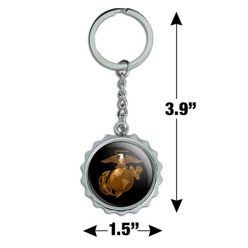 Marine Corps USMC Golden Logo on Black Eagle Globe Anchor Officially Licensed Keychain Chrome Plated Metal Pop Cap Bottle Opener