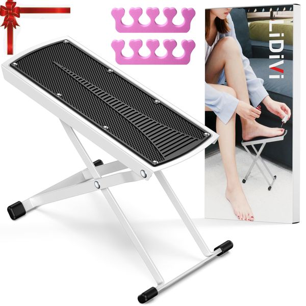 Pedicure Foot Rest, Adjustable Foot Stand for Pedicure, No More Bending or Stretching Pedicure Tools for Feet Easy at Home, Non-Slip Sturdy with Toe Separator, Beauty Pedicure Kit (White)