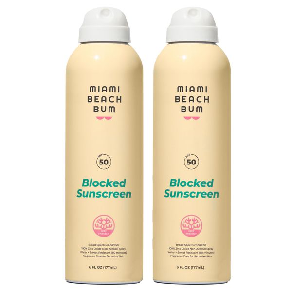 Miami Beach Bum SPF 50 Blocked Mineral BOV Spray, with Algae, Aloe & Antioxidants, Broad Spectrum Sunscreen Non-Aerosol, Hawaii Reef Compliant - Octinoxate, Oxybenzone & Petroleum Free