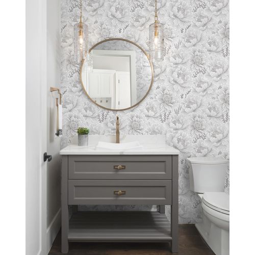 GloryTik Floral Peel and Stick Wallpaper Boho Contact Paper 17.3" x 118" Grey and White Self Adhesive Removable Wallpaper Modern Wall Paper for Bedroom Bathroom