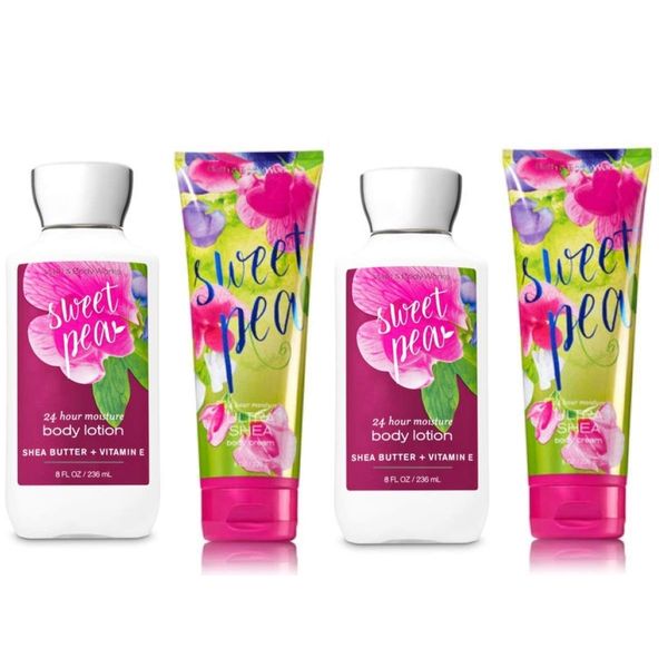 Bath and Body Works Sweet Pea Value Pack 2 Body Lotions and 2 Body Creams - Full Size