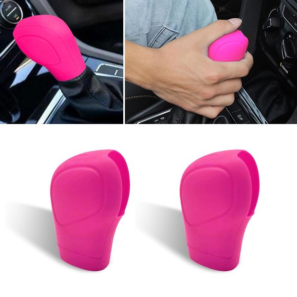 Yumfugu 2 PCS Car Gear Shift Head Cover, Comfortable Handle Handbrake Shifter Cover, Anti-Slip Auto Knob Gear Stick Protector, Replacement Decorative Accessories, Suitable for Most Models (Pink)