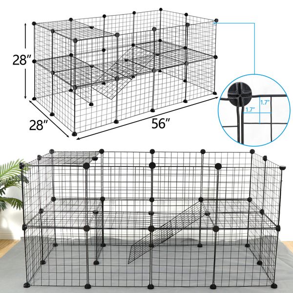 36 Panels Two-Storey Fence Kennel Dog Playpen Pet Play Pen 56 Inch Exercise Cage