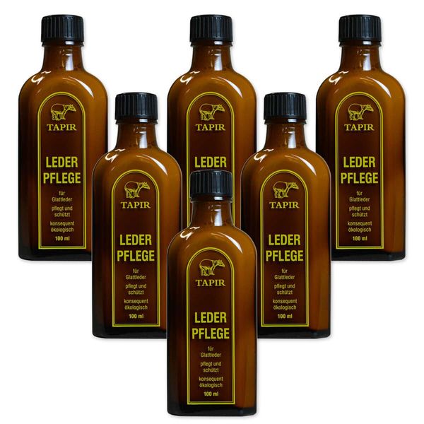 TAPIR - Leather Care in Brown Glass Bottle - 100 ml - Pack of 6, transparent