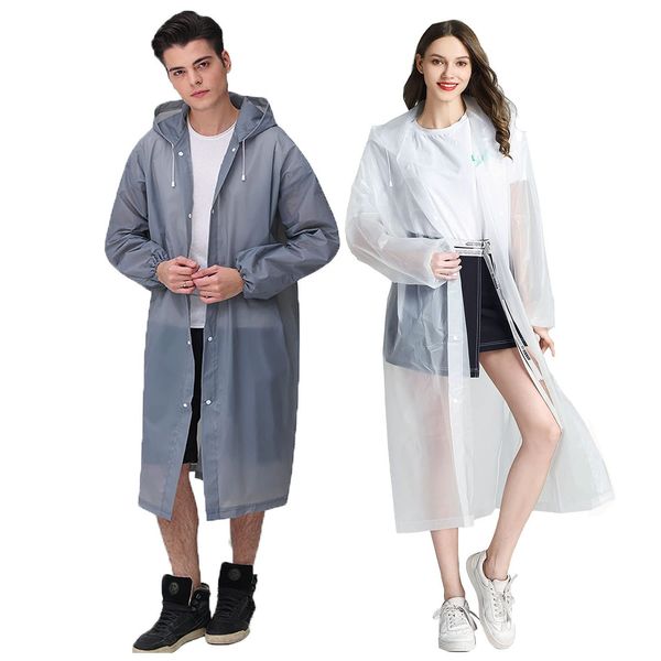 HLKZONE Rain Ponchos for Adults, [2 Pack] Rain Jacket for Women Reusable Rain Coat with Hood and Drawstring, White & Grey