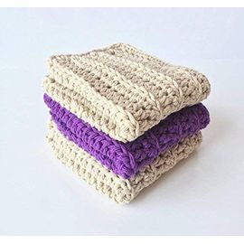 Set of 3 Hand Crocheted Washcloths Dishcloths Kitchen Cloths 