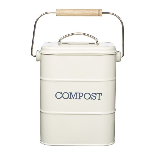 KitchenCraft Living Nostalgia Kitchen Compost Bin, Metal, 16.5 x 12 x 24 cm, Antique Cream