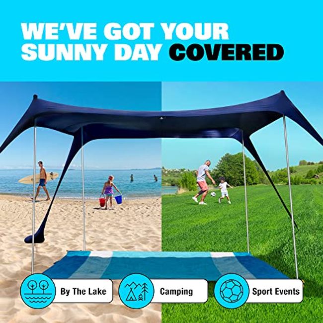 SUN NINJA Pop Up Green Beach Tent UPF50+ with Shovel, Pegs & Stability Poles