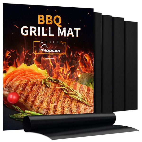 AOOCAN Grill Mat - Set of 5 Heavy Duty Grill Mats Non Stick, BBQ Outdoor Grill & Baking Mats - Reusable, Easy to Clean Barbecue Grilling Accessories - Work on Gas Charcoal Electric - Extended Warranty