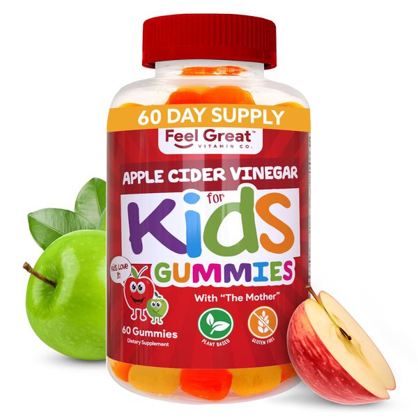 Feel Great Apple Cider Vinegar Gummies for Kids | Rich in Digestive Enzymes & Natural Antioxidants for Gut Health | Vegan Gummy Supports Healthy Nutrient Absorption | 60 Day Supply