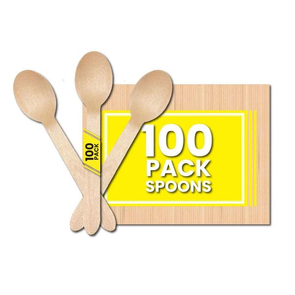 Disposable Wooden Spoons - Pack of 100 - Eco Friendly Biodegradable Wooden Cutlery for Desert - Birch Wood-Sturdy Spoons