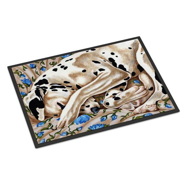 Caroline's Treasures AMB1407MAT Bed of Roses Dalmatian Doormat 18x27 Front Door Mat Indoor Outdoor Rugs for Entryway, Non Slip Washable Low Pile, 18H X 27W