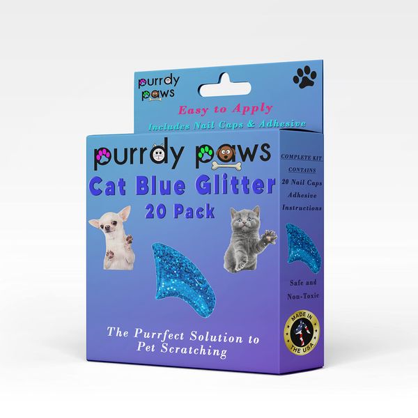 Purrdy Paws Soft Nail Caps for Cat Claws Blue Glitter Small