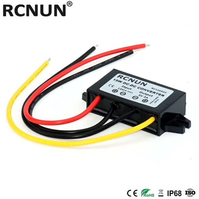 Voltage converter from 8-50V to 5V, 3A, 15W, IP68