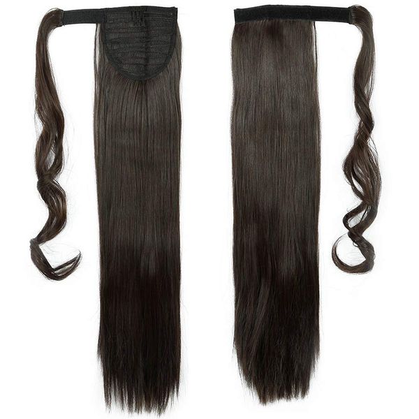 23 Inch One Piece Synthetic Ponytail Hair Extensions Clip in Straight Silky Hairpiece Wrap Around - Dark Brown(Length:58cm,Weight:90g)