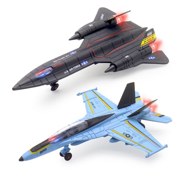 Dollox Metal Army Fighter Jets Model Airplane Toys with Light and Sound, Pull-back Alloy Airplane Toy Set Aircraft Flying Toys Military Fighter Diecast Jet Plane Models for Kids Birthday Gifts, 2 Pack