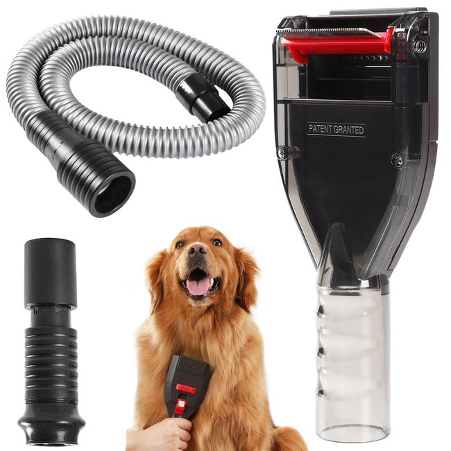 Portek Dog Hair Vacuum Attachment for Most Vacuums, Pet Shedding Brush Grooming Tool Kit, Dogs Cats Undercoat Deshedding Tool with Long Extension Hose and Adapter (Universal Style)