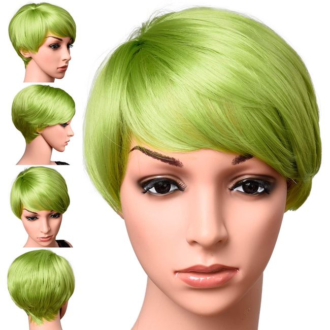 Kori Koli Short Lime Green Color Pixie Cut Hair Wig 100% Kanekalon Fiber Cosplay Daily Party Lime Synthetic Wig for Women 6 inches (LIME)