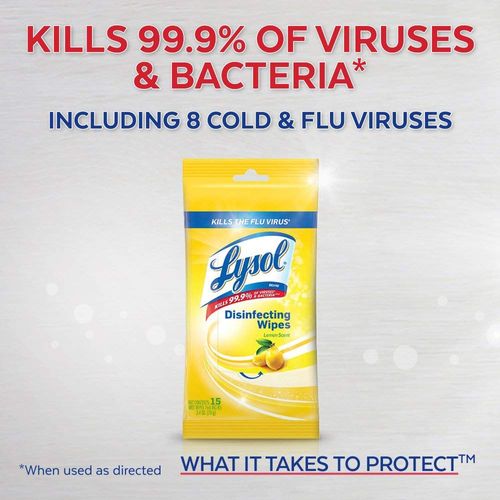 Lysol Disinfecting Wipes to-Go Pack, Lemon Scent, 15 ct (Pack of 2)