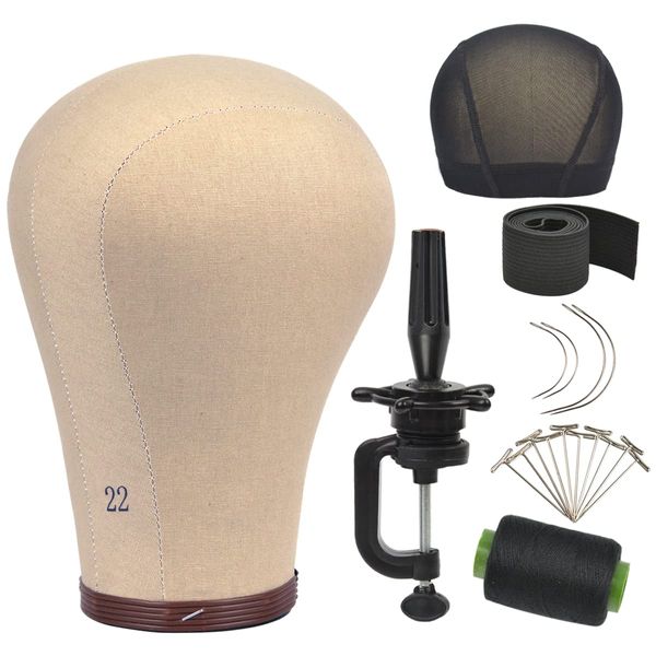 YTBYT 22 Inch Wig Head Cork Canvas Block Head Wig Display Styling Head Mannequin Head With Stand and Mounting Holes