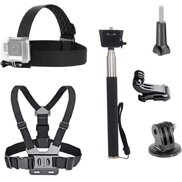 VVHOOY 3 in 1 Universal Action Camera Accessories Kit - Head Strap Mount/Chest Harness/Selfie Stick Compatible with Gopro Hero 12 11 10 9 8 7 6 5/AKASO EK7000/V50/Brave 7/Dragon Touch Action Camera