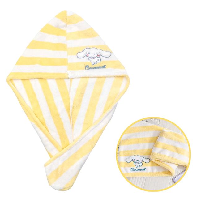 ROFOLO Kawaii Microfiber Striped Hair Towel for Women, Super Absorbent Hair Shower Cap for Long Hair, Quick Dry Towel Wrap with Botton of Cute Hairbands for Girls Bath Accessories(Yellow)