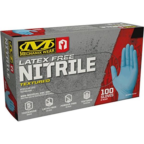 Mechanix Wear: 5 Mil Nitrile Disposable Gloves with High Dexterity, Latex Free, Powder Free, Nitrile Rubber Gloves, Textured Grip, 100 pack, Cleaning and Mechanic Work Gloves (Blue 5 mil, Medium)