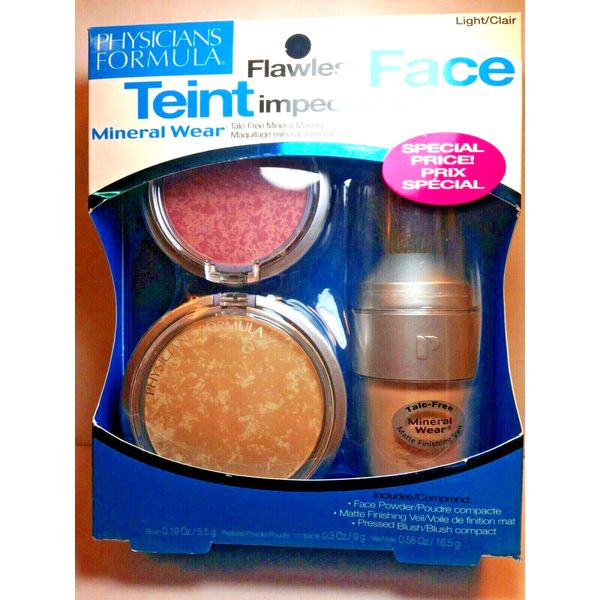 NIB Physicians Formula Mineral Wear Flawless Complexion Kit Blush Veil, Light ,