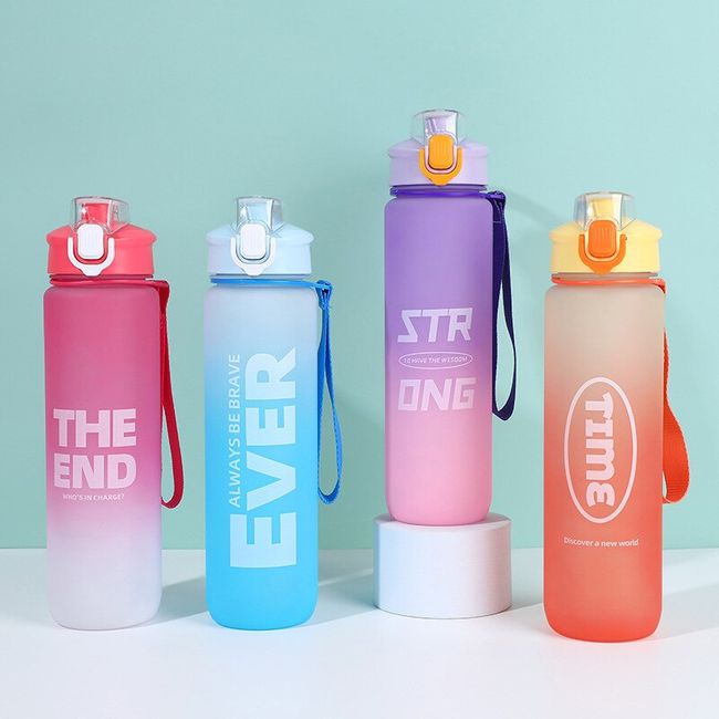 Outdoor Sports Water Bottle, Gradient Color Water Bottle With Time