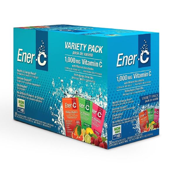 Ener-C Variety Pack Multivitamin Drink Mix Powder Vitamin C 1000mg & Electrolytes with Real Fruit Juice Natural Energy & Immune Support for Women & Men - Non-GMO Vegan & Gluten Free - 30 Count