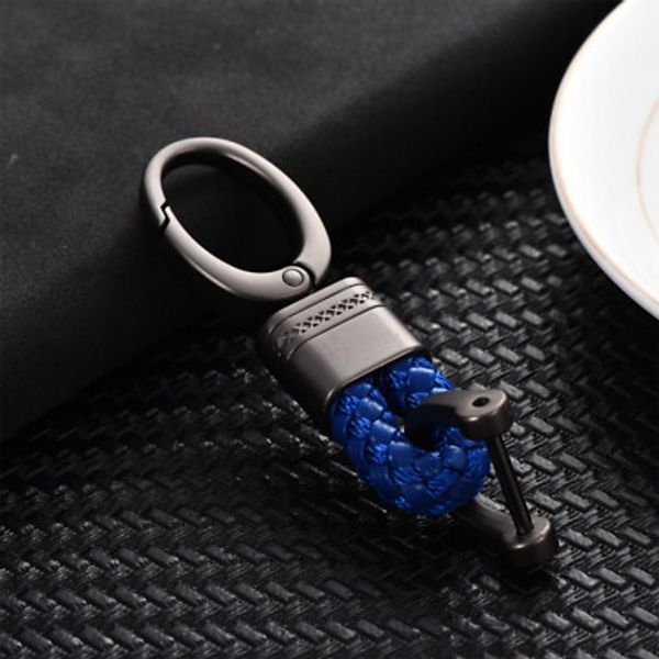 Blue Leather Braided Strap Keychain Key Holder Alloy Key Chain Ring Accessories