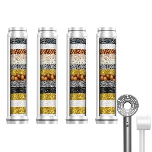 4-Pack Hand Shower Replacement Filters - Soft Water Filter Beads for Hard Water - Remove Chlorine - Relieve Dry Itchy Skin