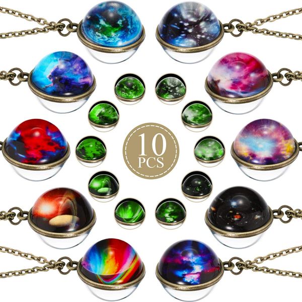 Hicarer 10 Pcs Galaxy Necklace Party Favors Outer Space Necklace Galaxy Ball Pendant Necklace Universe Astrology Themed Party Favors for Girls Kids Birthday Party Gifts Goody Bag Fillers