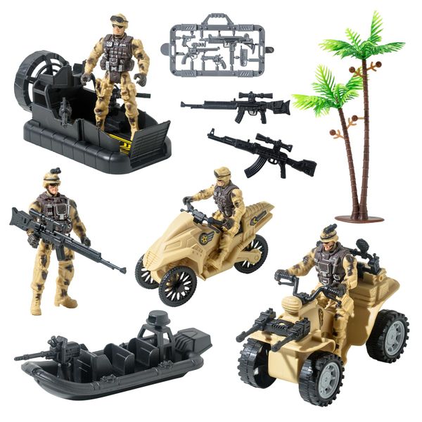 Wbzle Army Men Action Figures with Military Vehicles Toys Playset, Toy Soldiers with Military Boats, Protective Net,Small Pistol for Kids Boys Girls, Age 6 7 8 9 10