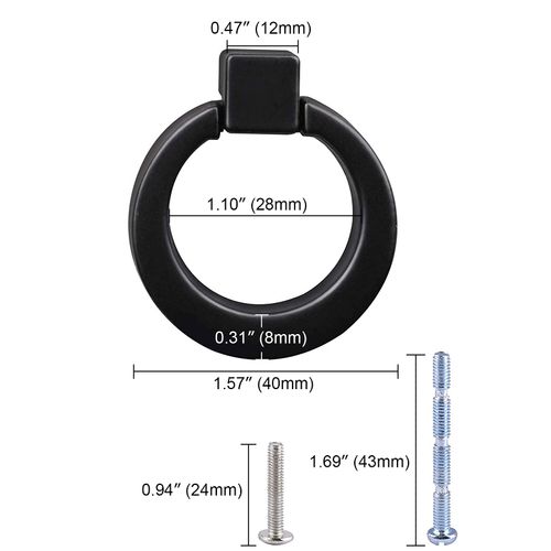 Dannisly Cabinet Knobs, 10 Packs of Kitchen Single Hole Pulls, Matte Black Handles Zinc Alloy Dresser Knobs Round Ring Pulls 1.57" Diameter Handles for Cupboard Door Hardware