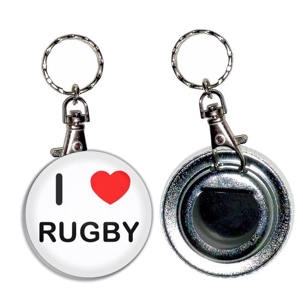 I Love Rugby - 55mm Button Badge Bottle Opener Key Ring