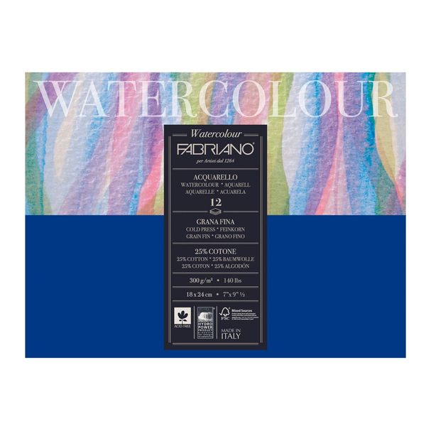 Fabriano Watercolour pad, Cotton, White, 18 x 24 cm