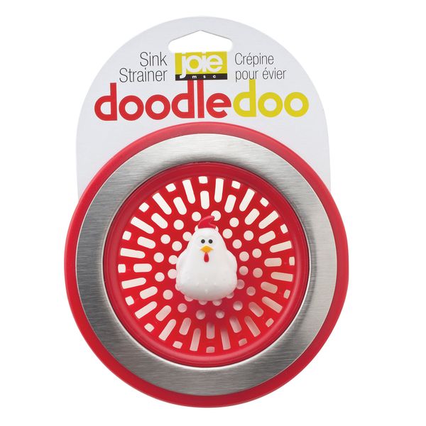 MSC International 89303 Joie Doodle Doo Kitchen Sink Strainer Basket, Rooster, 4.5-inch, Red