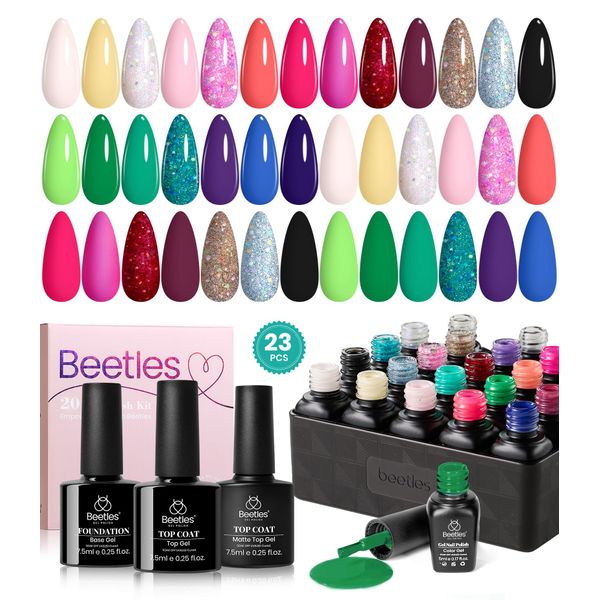 Beetles Gel Polish 20 Colors Gel Nail Polish Luxury Club Collection with Glossy & Matte Top Coat and Base Coat Red Green Purple Soak Off Shiny Blue Glitter Gel Nail