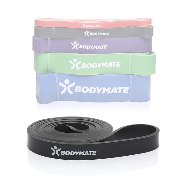 BODYMATE Fitnessband 208 cm, elastisches Widerstandsband aus Naturlatex, trainiert Kraft, Ausdauer, Koordination, Flexibilität UVM, für Anfänger & Profis, in Schwarz