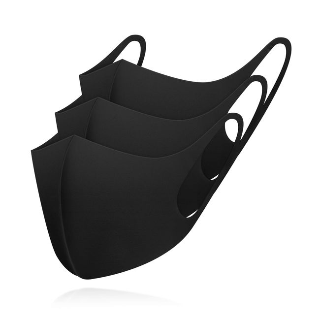 TRENZADO Cooling Mask, Set of 3, Unisex, Fit, Prevents Ear Pain, Easy to Breathe, Excellent Elasticity, 3D Construction, Washable, Reusable, Regular Black