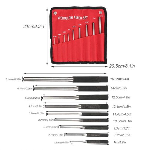 Dekaim Roll Pin Punch Set,9Pcs Durable Steel Pin Punch Set Mechanics Professional Tool Kit Punches,9Pcs Roll Pin Punch,Center Punch Tool Kit,Pin Punch Set,Very Thin Metal Punch,Steel Punch Pin Break