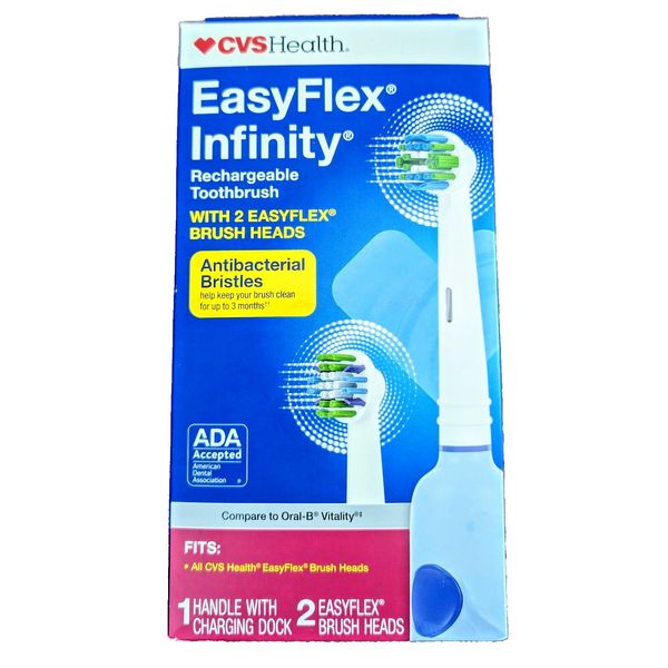 NEW CVS Easy Flex Infinity Rechargeable Toothbrush With 2 EasyFlex Brush Heads