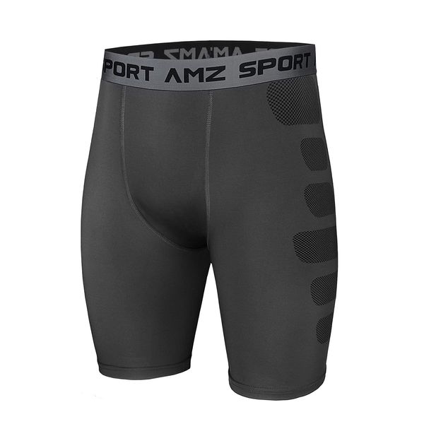 AMZSPORT Herren Kompressionsshorts Sport Shorts Kurze Hose Schnell Trocknend Funktionsunterwäsche, Grau, XL